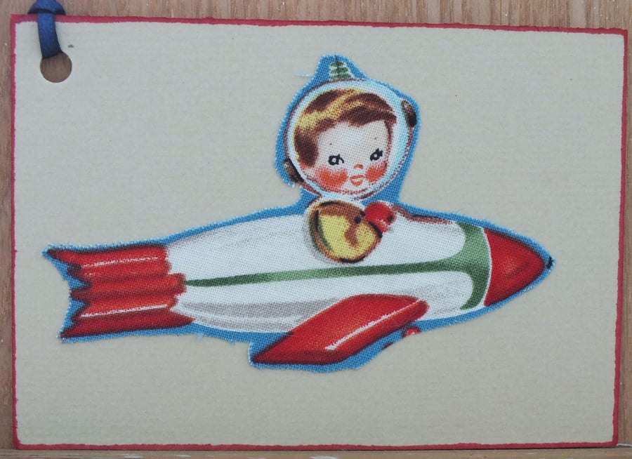 Rocket boy gift tag - original vintage 1950s material