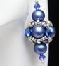 Blue Pearl and Crystal Beaded Bead Earrings - Image 3