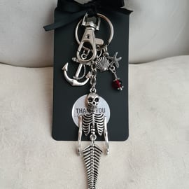Macabre Mermaid Skelly Key Ring - Bag Charm - Key Chain.