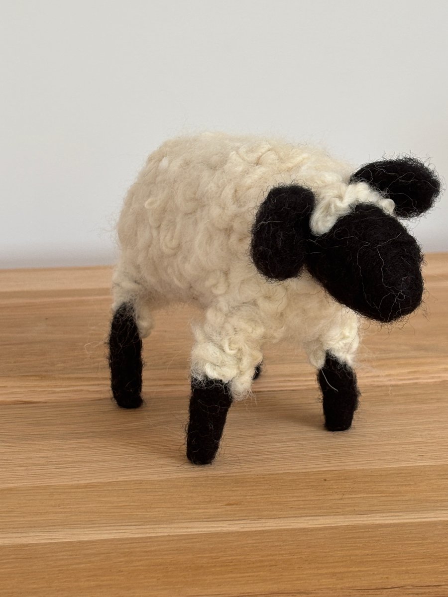 Needle felt super curly wool sheep, handcrafted standing 11cm tall