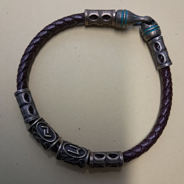 Leather Viking Rune Hook Bracelet 