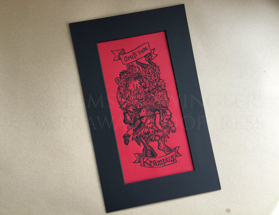 Season's Beatings in Red and Black - Limited Edition - Krampus Linoprint