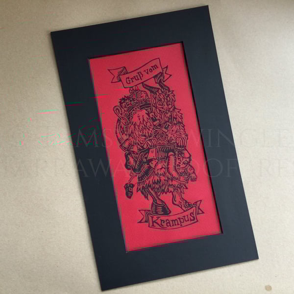 Season's Beatings in Red and Black - Limited Edition - Krampus Linoprint