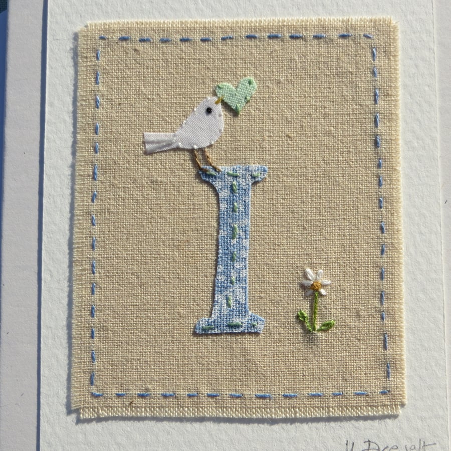 Sweet little hand-stitched letter I - new baby, Christening or birthday