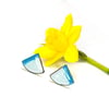 Teal and light grey enamel fan stud earrings