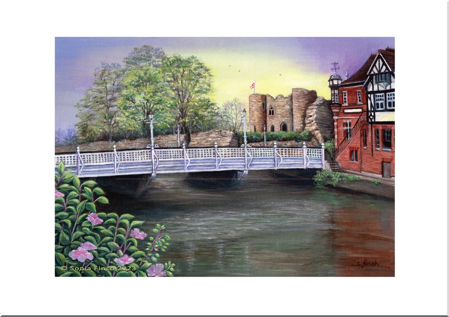 Tonbridge Castle by the River Medway - Greeting Card
