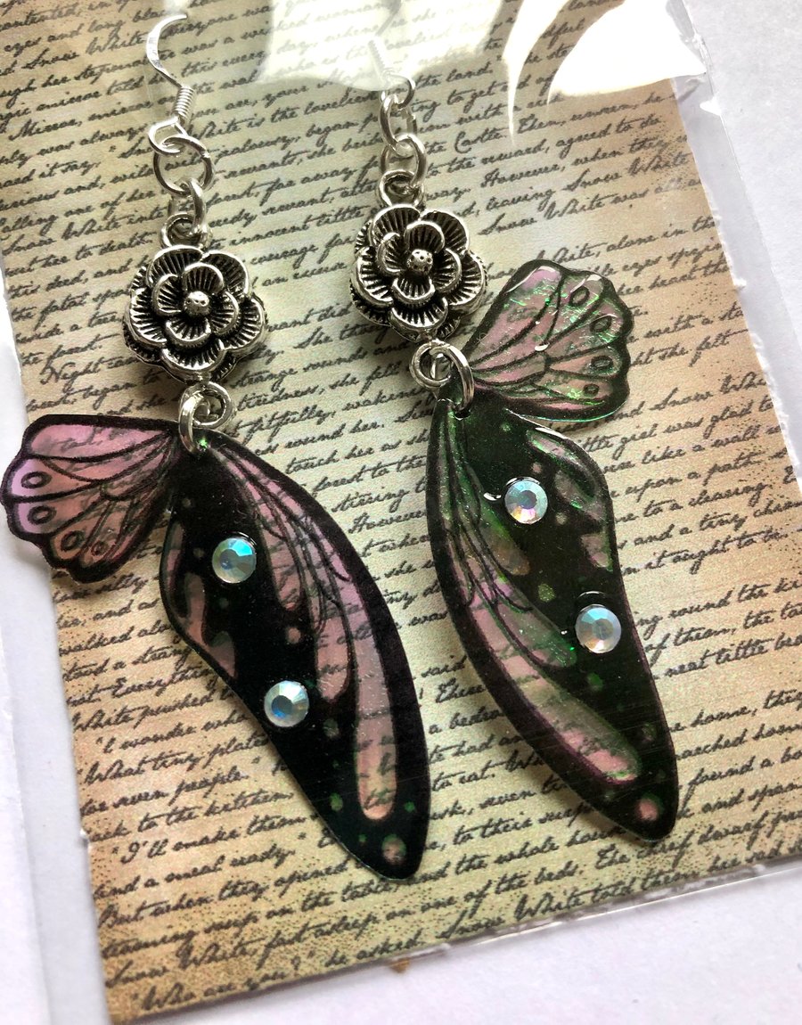 Iridescent Flower Fairy Wing Sterling Silver Earrings