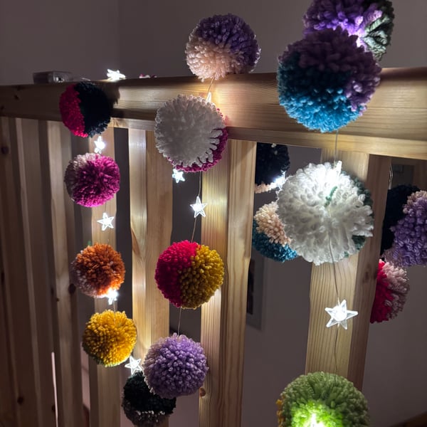 Pom pom fairy lights,kids room garland,pom pom garland