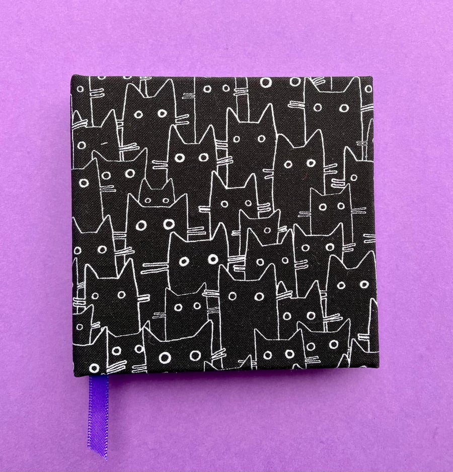 Handmade 10 x 10 cm Black Cat Sketchbook, Notebook, Journal