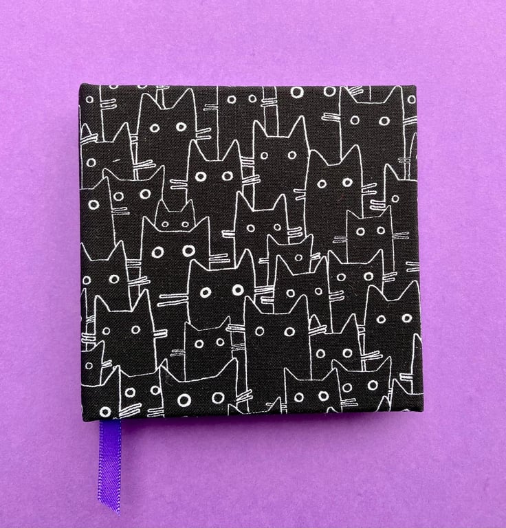 Handmade 10 x 10 cm Black Cat Sketchbook, Notebook, Journal