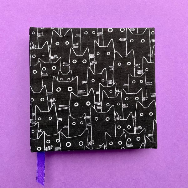 Handmade 10 x 10 cm Black Cat Sketchbook, Notebook, Journal