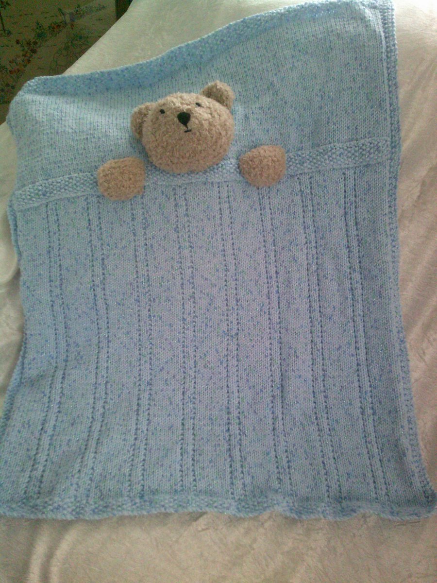 Sparkly Blue Blanket with Teddy Bear Head