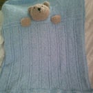 Sparkly Blue Blanket with Teddy Bear Head