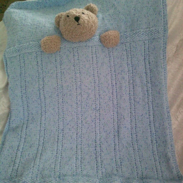 Sparkly Blue Blanket with Teddy Bear Head