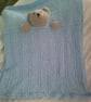 Sparkly Blue Blanket with Teddy Bear Head