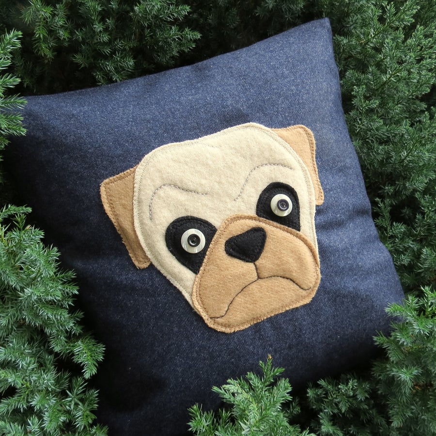 Sale cushion!   Pug cushion, complete with feather pad.  Dog Pillow.
