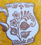 Linocut Time for tea kitchen print yellow and gold perfectly imperfect - Image 4
