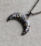 Moon Crescent Pendant Sterling Silver Pendant with 24k Yellow Gold Leaves 