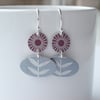 Flower earrings in burgundy and grey