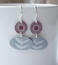 Folk art earrings in burgundy and grey