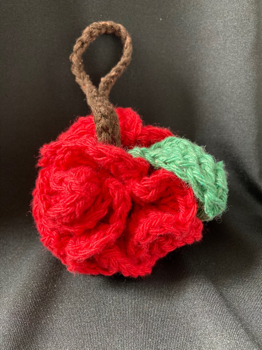 Crochet apple shower pouf