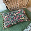 Reclaimed woodland tapestry fabric cushion cover with pompoms rabbits foxes