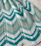 White and shades of aqua baby blanket, hand knitted in 100% cotton yarn. - Image 2