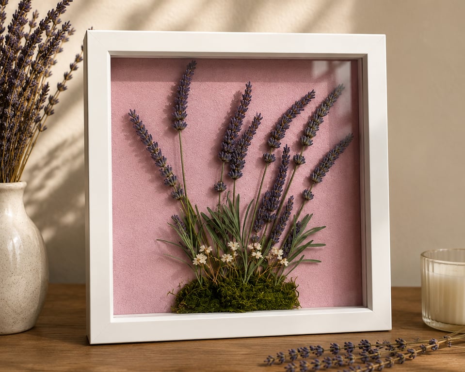 Dried Lavender Shadow Box Art, Real Flower Wall Decor, Cottagecore Home Decor