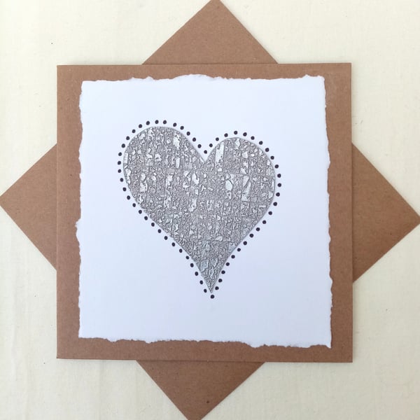 25th Wedding Anniversary Card, Silver Heart