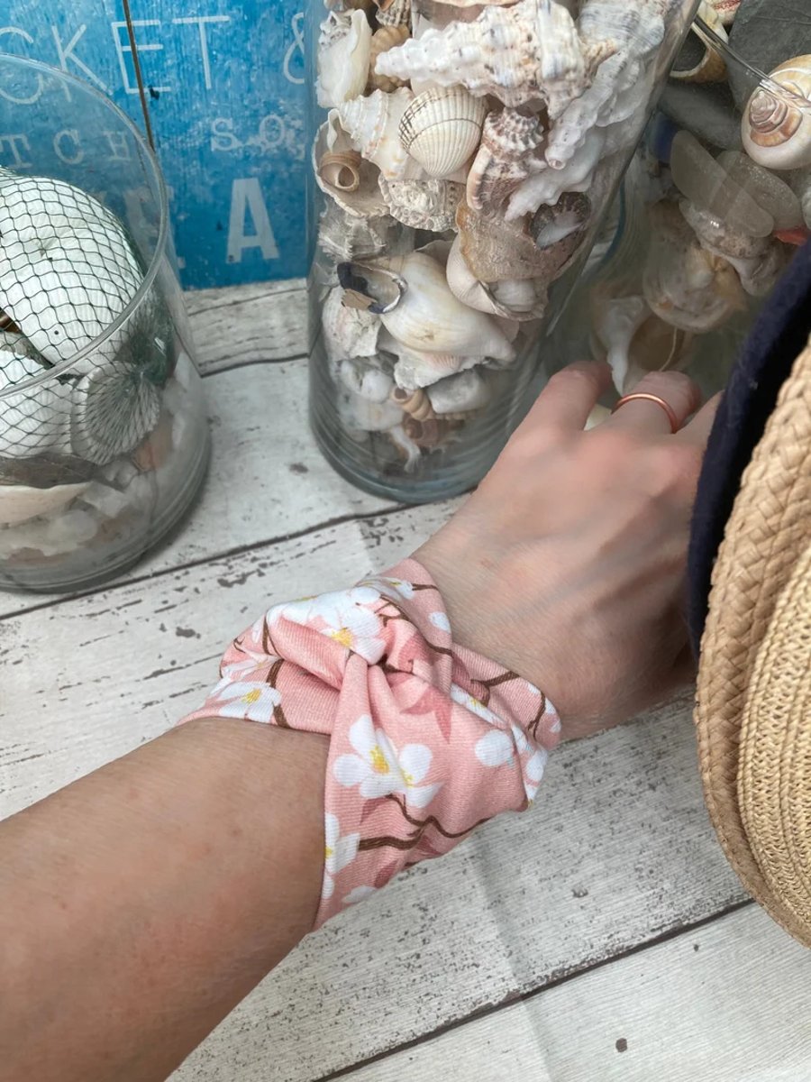 Wide bracelet wrist cover up in cherry blossom design 