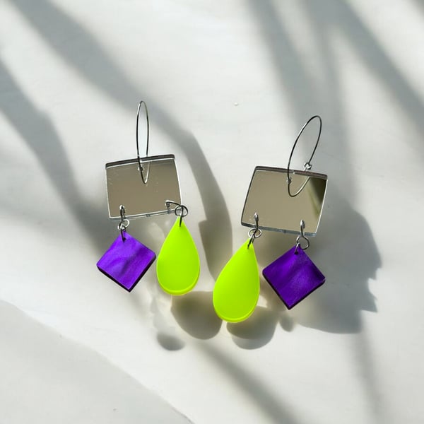 Statement Neon Purple Mirage Drop Earrings