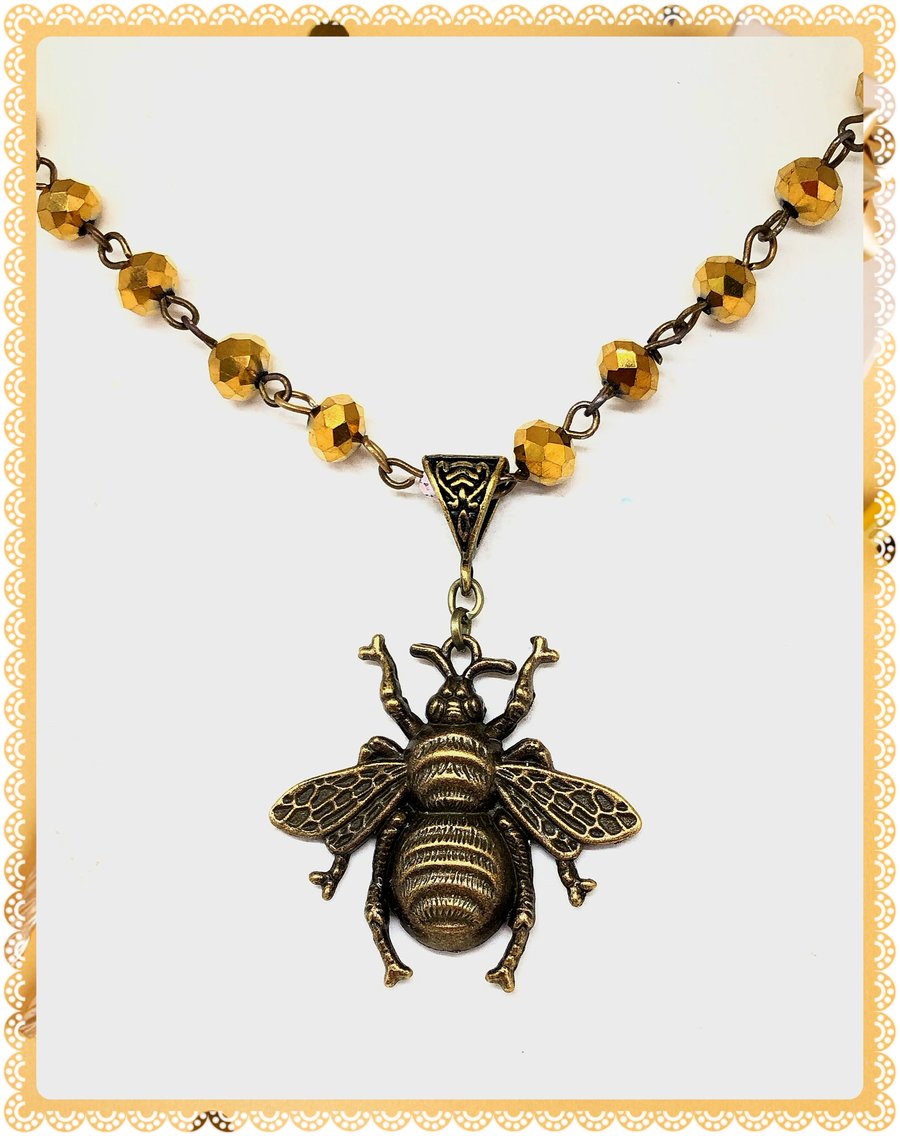 OOAK Bronze Honey Bee necklace