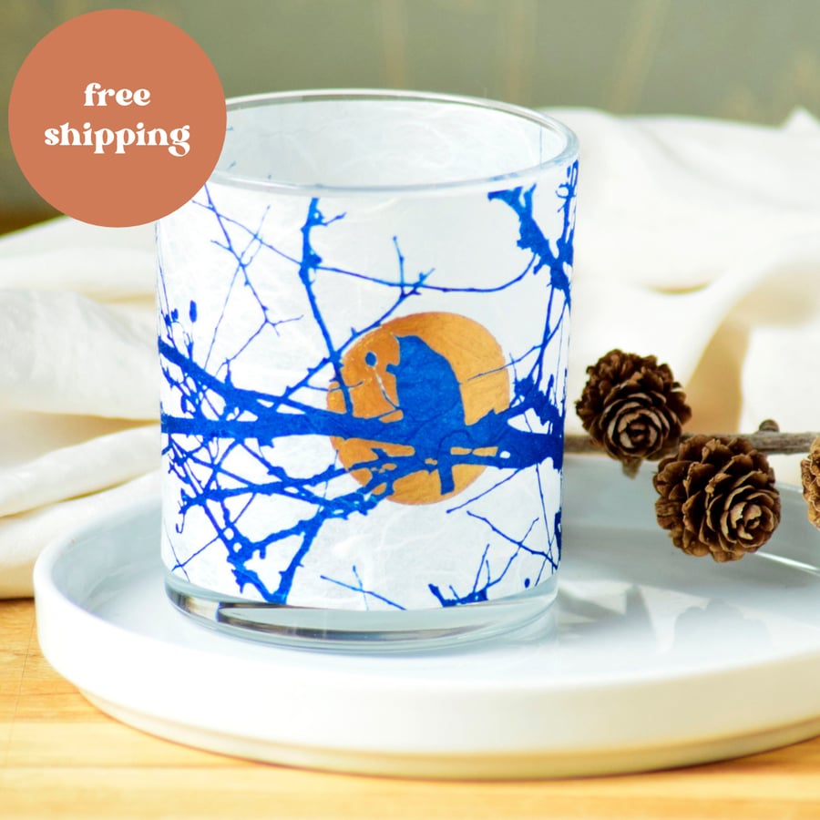 Gold Collection Robin Cyanotype Candle holder, Bird lovers gift
