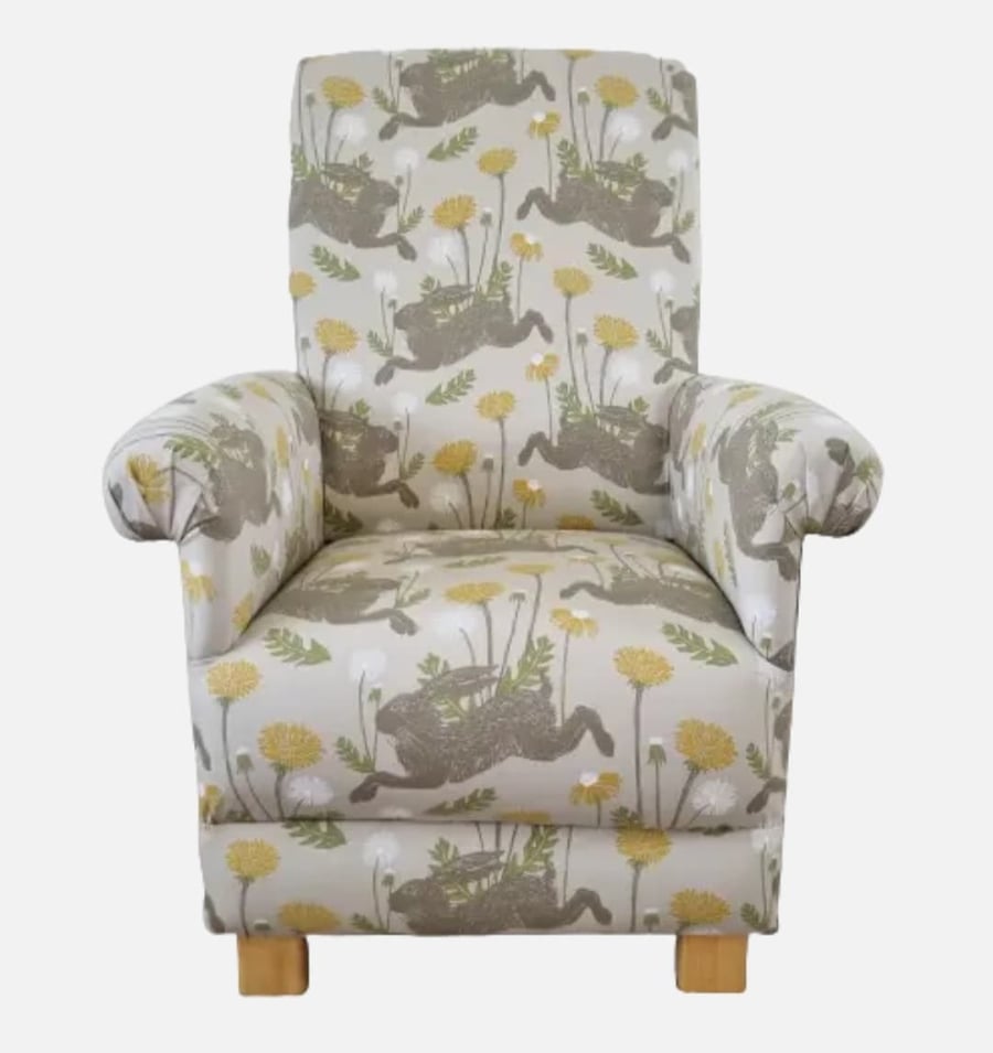 Clarke March Hare Fabric Adult Chair Armchair Mustard Linen Natural Nursery 