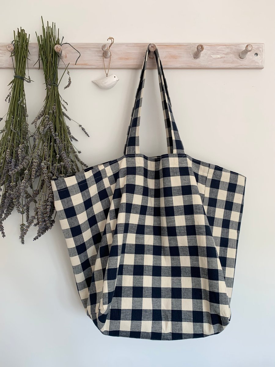 Navy Gingham beach bag tote bag