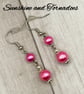 Pink Faux Pearl Drop Earrings on Hypoallergenic Ear Wires - Image 5