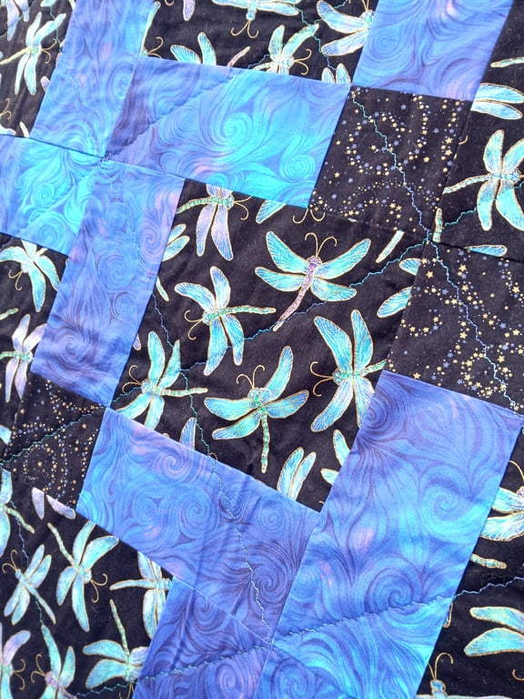 Metallic Dragonfly Patchwork Quilt 