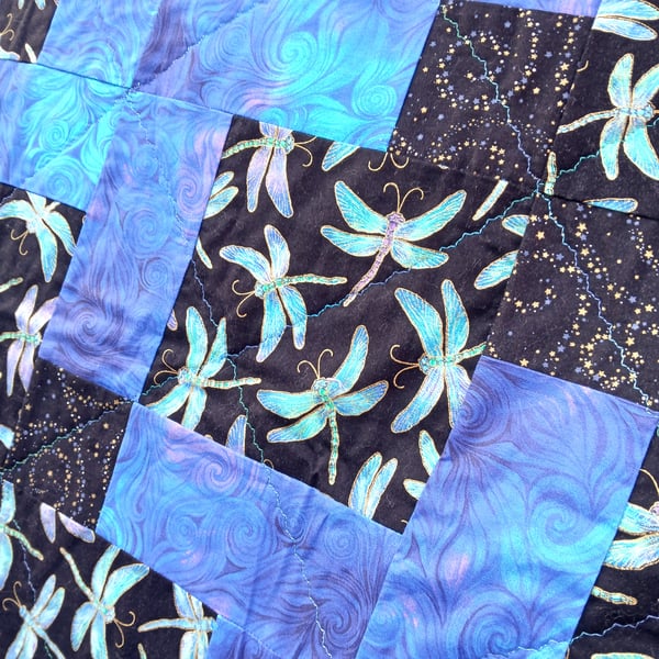 Metallic Dragonfly Patchwork Quilt 
