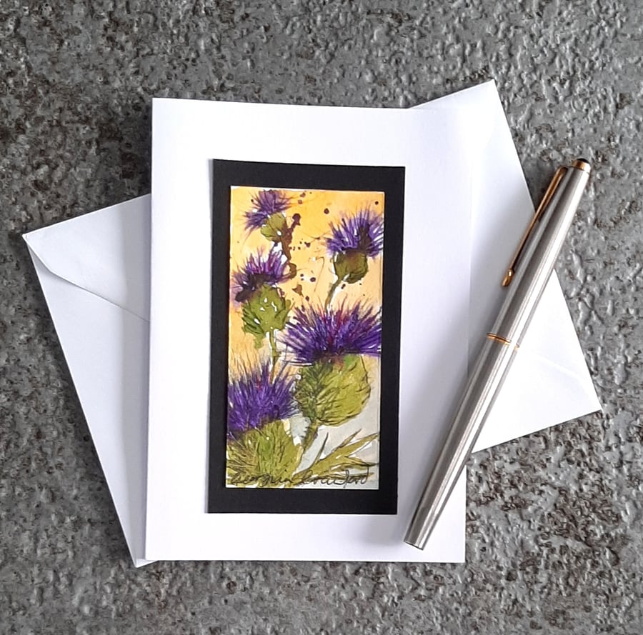 My Best Value Handpainted Blank Cards. Any Occasion Card.  Thistles