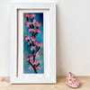Framed embroidered cherry blossom needle  felting artwork, wall art. 