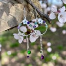 Sterling Silver Amethyst & Peridot Flower Earrings - Gift Boxed