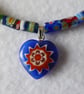 Millefiori Tube Bead Necklace with Millefiori Heart Pendant