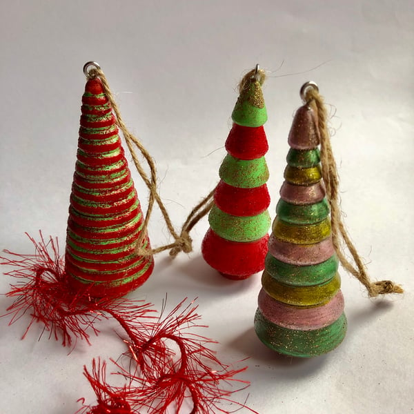 Set of 3 hand painted Christmas trees