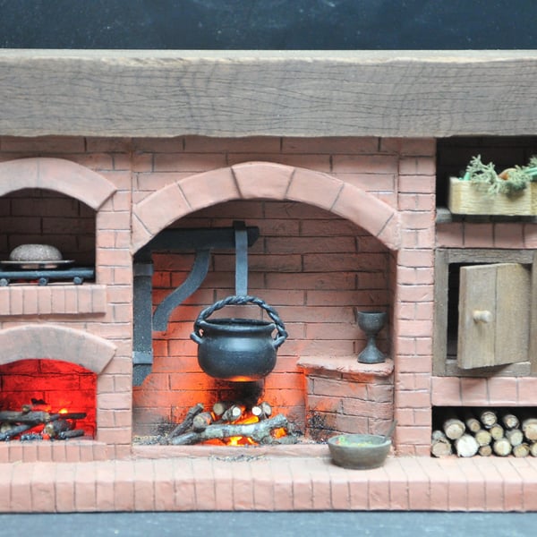 1: 12th Dolls House Brick Fireplace Tudor Medieval Cottage