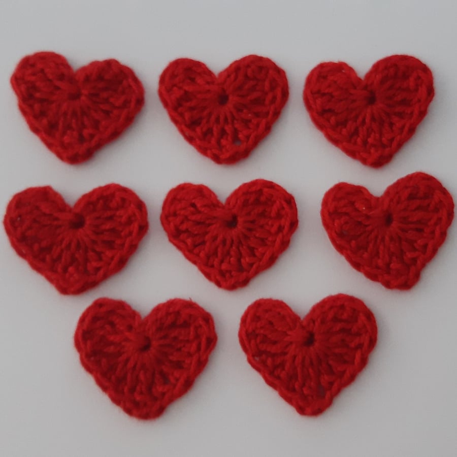 Crochet Red Hearts - Sewing appliques - crafts