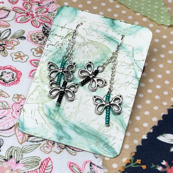 Teal black butterfly earrings 