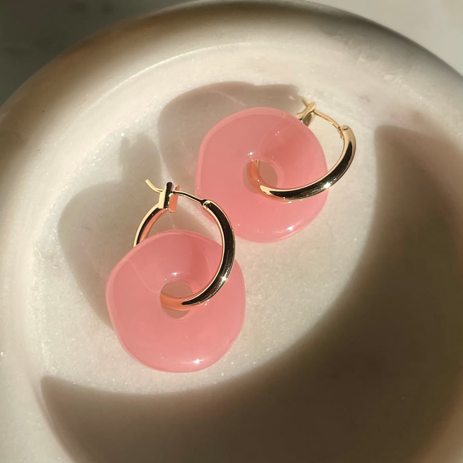 Chunky donut hoops – pink or green, statement resin earrings