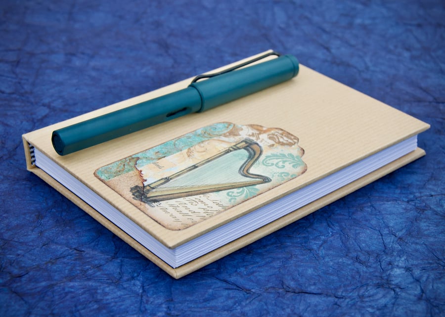 A6 Hardback Notebook with kraft paper cover and harp motif