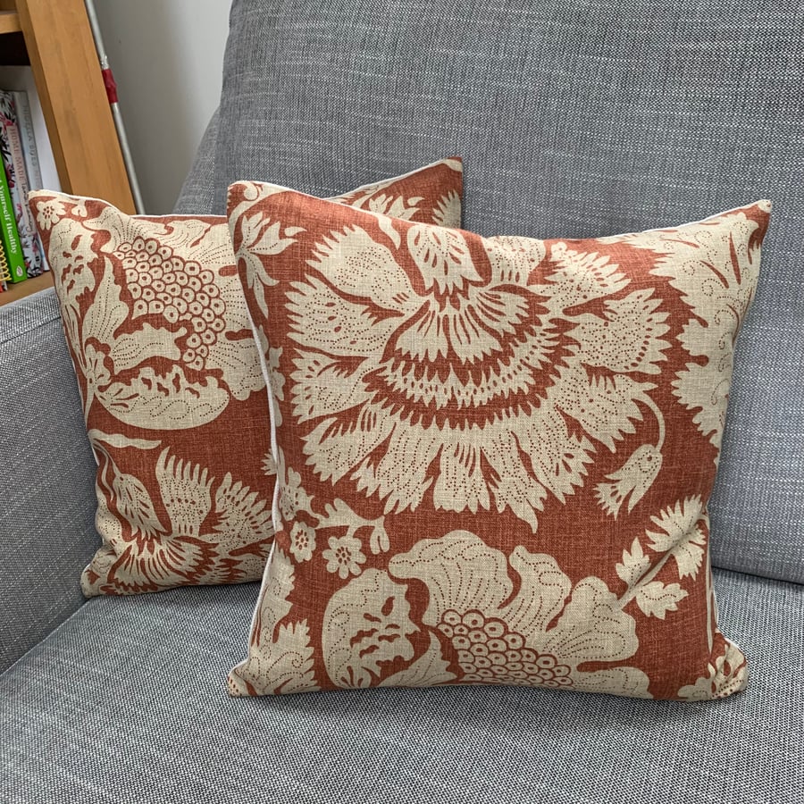 SALE -  Screen printed floral linen cushion cover