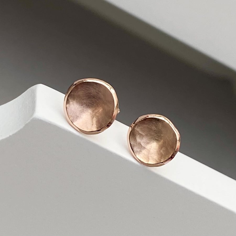 Handmade 9ct rose gold 7mm disc petal stud earrings 